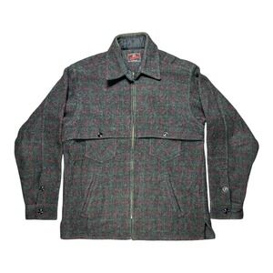 Johnson Woolen Mills Men's L Plaid Grey Red Check, Vintage, USA Coat Full Zip